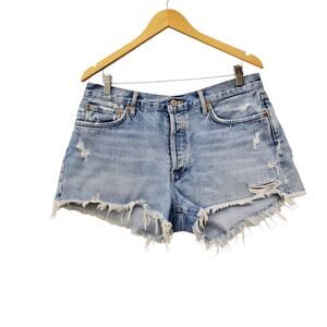 AGOLDE Women’s Distressed Denim Shorts Light Wash Cutoff Size 30
